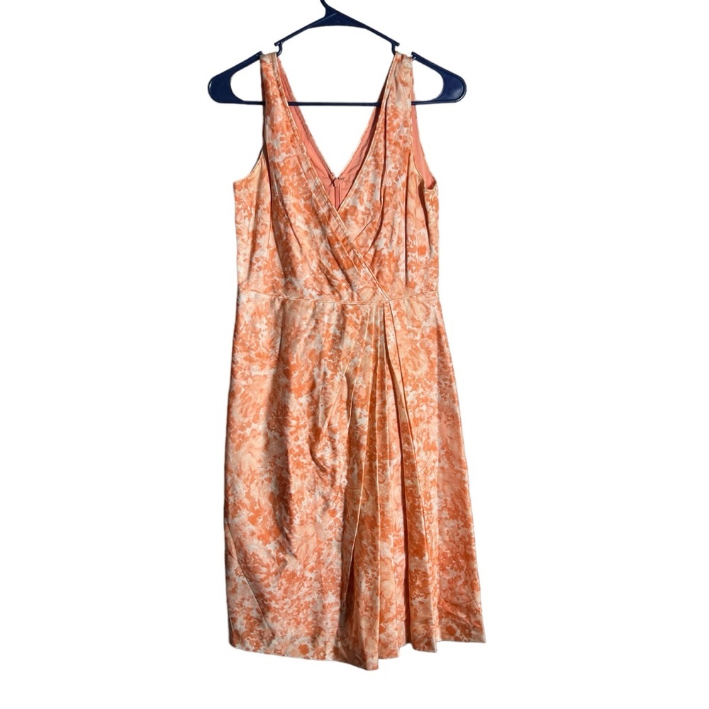 Talbots Silk Cotton Floral Pleated Dress Peach | Sleeveless Midi | Size 4